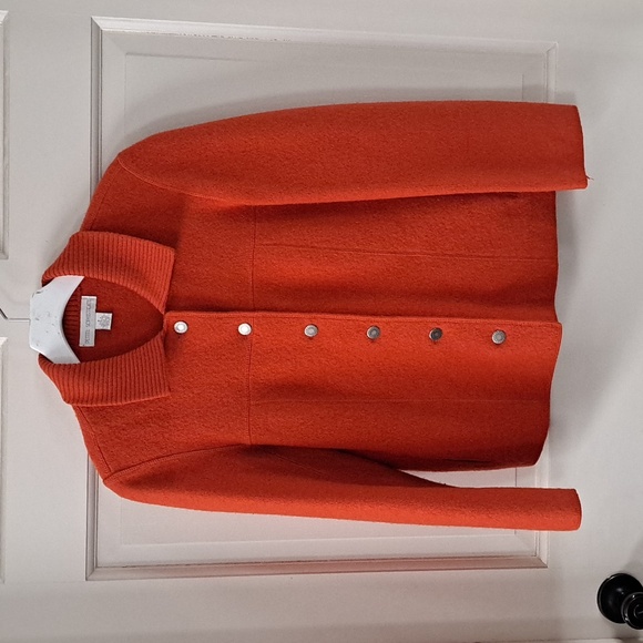 100% Wool Petite Sophisticate Classic Orange Jacket Coat Button Front Pockets - Picture 8 of 12